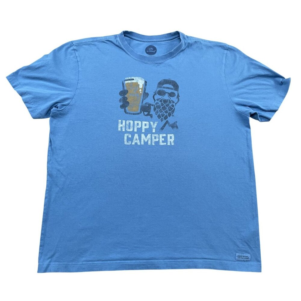 Life is Good Hoppy‎ Camper T-Shirt Mens XL Blue Crusher Tee Beer